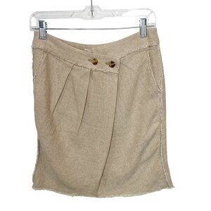 Michael Kors Crossover Pleated Cream 100% linen skirt Size 2 Pockets